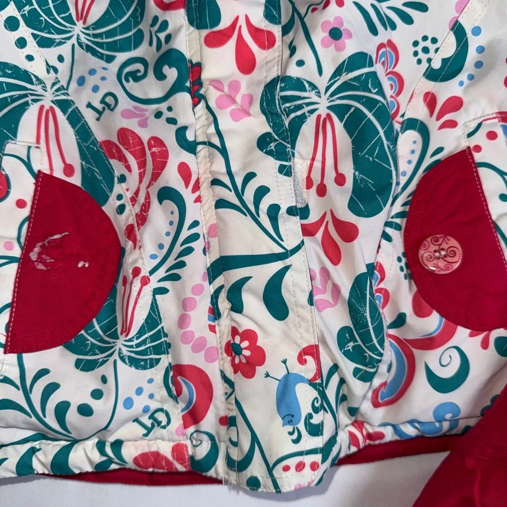 Gagou Tagou Girls 3T Snowsuit Set Floral Hooded Jacket and Red Bib Snow Pants